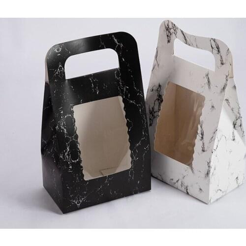 24Pieces Creative Flower Gift Boxes With Clear Window Portable Gift Bags Handbags Paper Flower Box Handy Gift Bag Packaging Dec