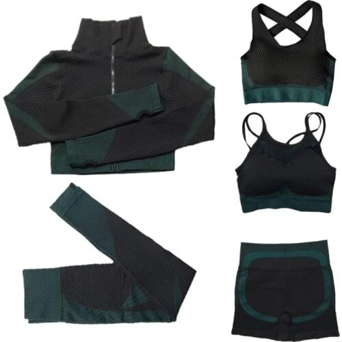 Seamless Yoga Set Women Underwear Sports Bra Leggings Fitness Suit workout clothes Gym set Zipper Tracksuit 5/3/2pcs