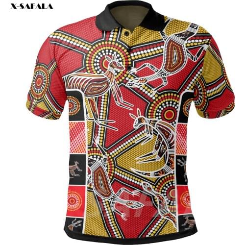 ABORIGINAL Kangaroo Dot Painting Printed 3D High Quality New Polyester Fiber Men Female Collar Polo Shirt Tee Tops Anti Shrink