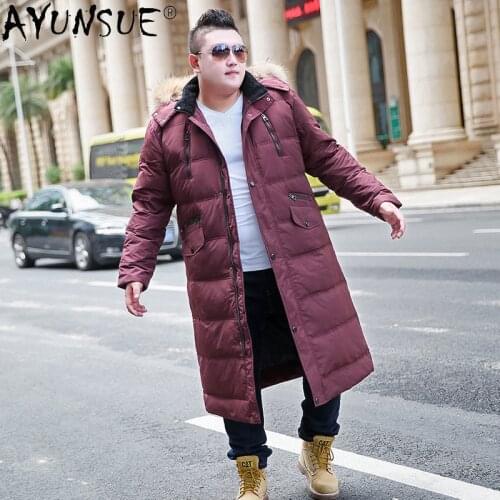 AYUNSUE wnter jacket men hooded Down jackets 5XL 8XL plus size big fur collar fat white duck down parkas hommes veste LXR594