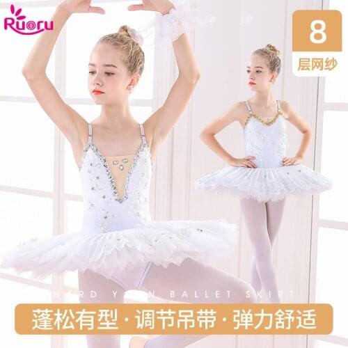 Ruoru Girls Ballet Tutu Dress Gymnastics Leotard White Ballet Leotard for Girl Ballerina Pancake Tutu With Adjustable Straps