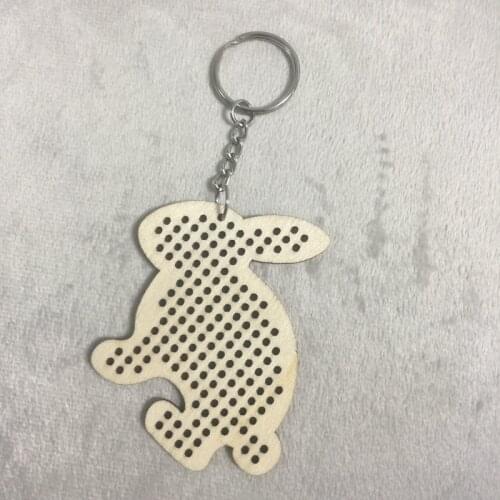 Free shipping 10pcs laser cut out rabbit shape wooden keychain cross stitch keyring kit