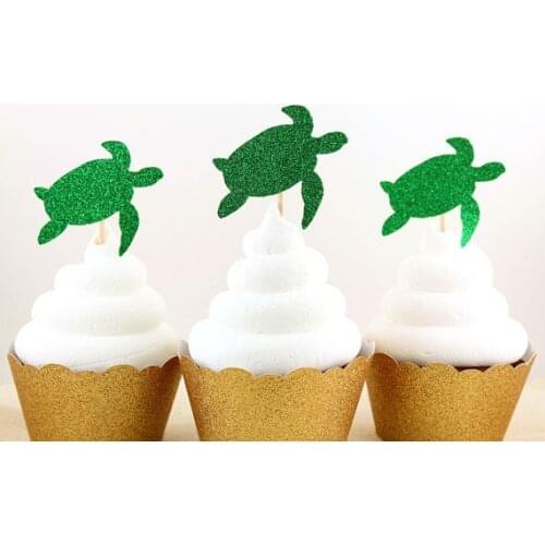 Glitter Sea Turtle Under the Sea Cupcake Toppers birthday beach Wedding Bridal Shower Engagement Party food picks