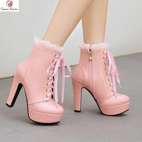 Fashion Lace High Heels Boots Women Winter 2020 Sexy Platform Ankle Boots For Women Black White Red Pink Boots Lady Botas Shoes