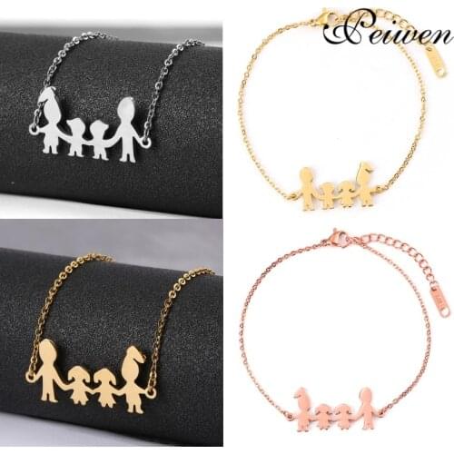 New Figure Family Of Four Bracelets Dad Mom Girl Boy Stainless Steel For Women Men Gold Color Charm Personalise Custom Bracelet