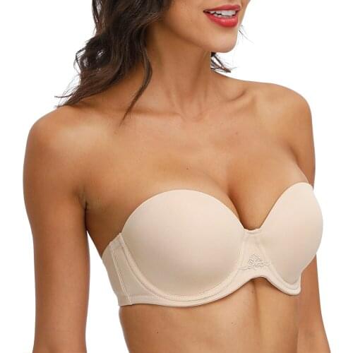 Vgplay Strapless Bra Strength Thin Padded Push Up Lingerie Large Size Solid Floral Transparent Straps Brassiere 32-44 F G H Cup