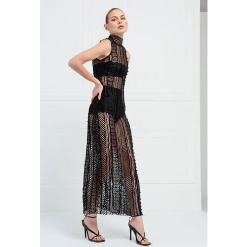 Black Sleeveless Maxi Fishnet Dress 2021 New Season Creation Elegant Fashion Trend Club Party Cocktail Sexy Dresses