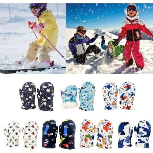 Kids Waterproof Winter Snow Gloves Cartoon Animal Plush Lined Warm Ski Mittens