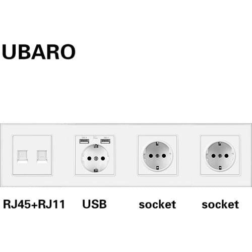 UBARO 344*86 Tempered Crystal Glass Weak Current Signal Connection Socket With RJ45 RJ11 TV And Usb 5V 2A DIY Combination Socket