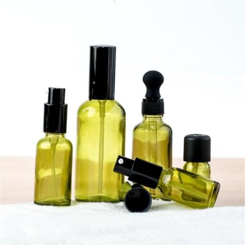 5/10/15/30/50/100ml Empty Bottles Refillable Perfume Spray Bottle Lotion Skincare Containers Green Glass Pump Bottle Dropper