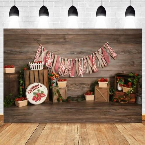 Farm Barn Strawberry Backdrop Vintage Wood Floor Newborn Baby Birthday Background Photography Photo Studio Photophone Props