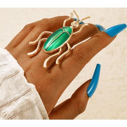 HuangTang 2021 NEW Design Green Big Insect Rings for Women Men Exaggeration Animal Single Rings Funny Jewelry Party Accessories