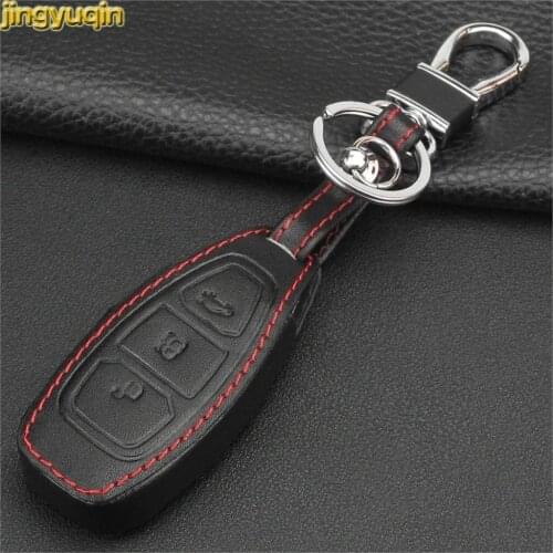 Jingyuqin 3 Buttons Smart Remote Leather Car Key Case Cover For Ford Fiesta C-Max B-Max Kuga Key Shell Styling
