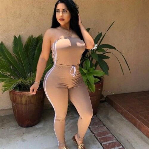Summer Women Off Shoulder Jumpsuits Fashion 2019 New Brand Ladies Lace Up Stripe Skinny Elastic Romper Ladies Bodysuits Casual