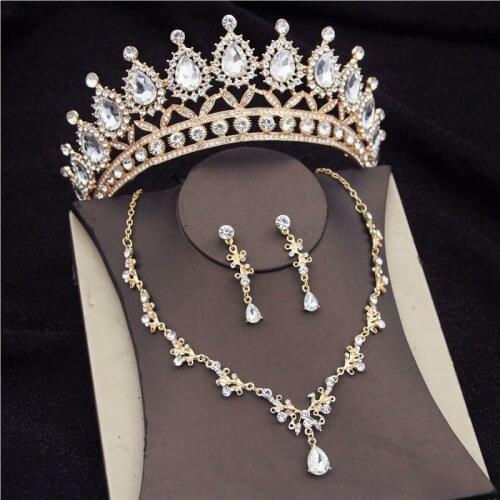Luxury Gorgeous Crystal Bridal Jewelry Sets for Women Rhinestone Tiaras Crown Necklace Earrings Wedding Dress Jewelry Set