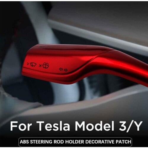 2Pcs For Tesla Model 3 Controller Red Black Carbon Fiber Patch Decoration Steering Wheel Lever Model Y Wiper Controller ABS