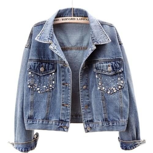 Korean Fashion Diamond Denim Jacket Women Blue Outerwear Chaqueta Mujer Harajuku Big size Loose Short Jeans Jacket Coat Female