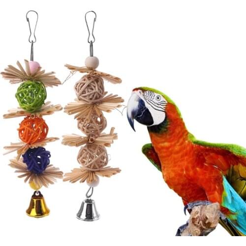 Colorful Parrot Chew Strands Bite Teeth Griiding Ball Bell Attractive Bird Parakeet Toys