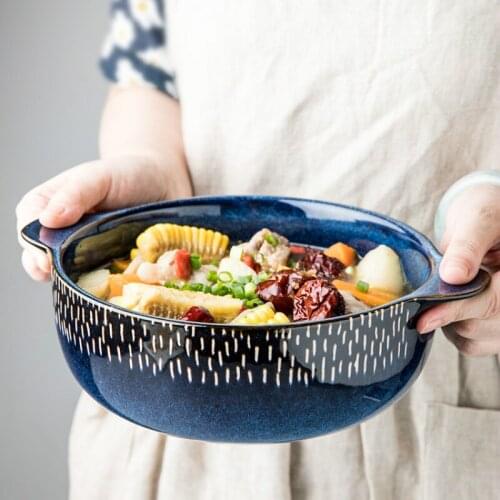 Creative 8-inch large soup bowl household anti-scalding handle ceramic bowl noodle bowl Nordic deep bowl large bowl tableware