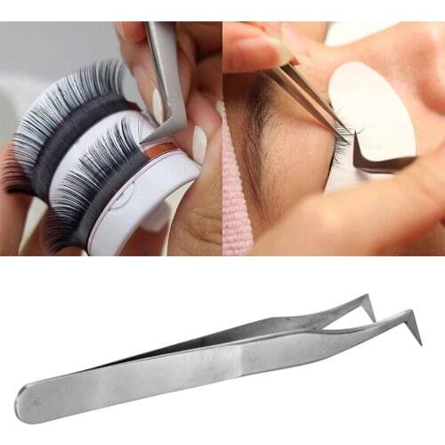 Mayitr 1pc Professional Eyelash Extension Tweezers Stainless Steel Curved Fit For 3D 6D Volume Mink Lashes