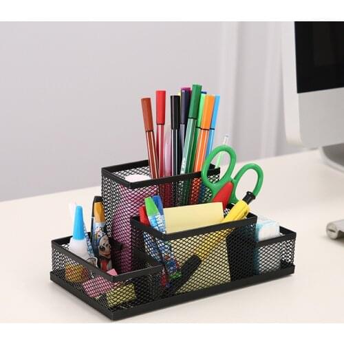 4 Storage Multi-functional Desk Organizer Mesh Metal Pen Holder Stationery Container Storage Box Office School Supplies