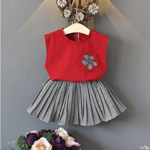 Fashion Chiffon Girls Clothing Set Flower Embrioderied Shirts Ruched Skirt 2pcs Kids Suit for Girl 2019 New Summer Girl Clothes