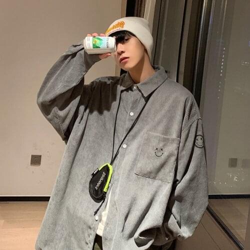 2021 Mens Corduroy Fabric Long Sleeve Shirts 4 Colors Camisa Masculina Mens Fashion Trend Lapel Collar French Cuff Shirts M-2XL