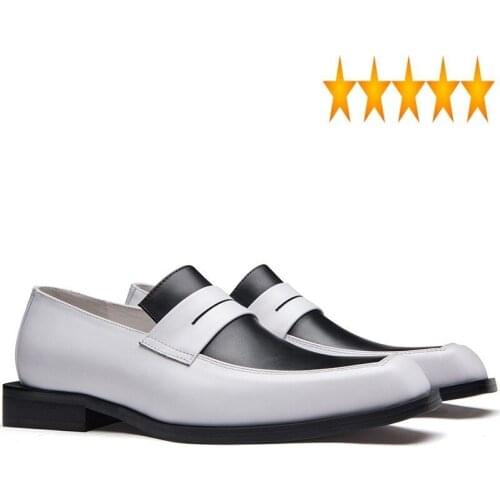 Business Real Men Brand Genuine Leather Breathable Loafers Mixed Colors British Luxury Square Toe Dress Shoes