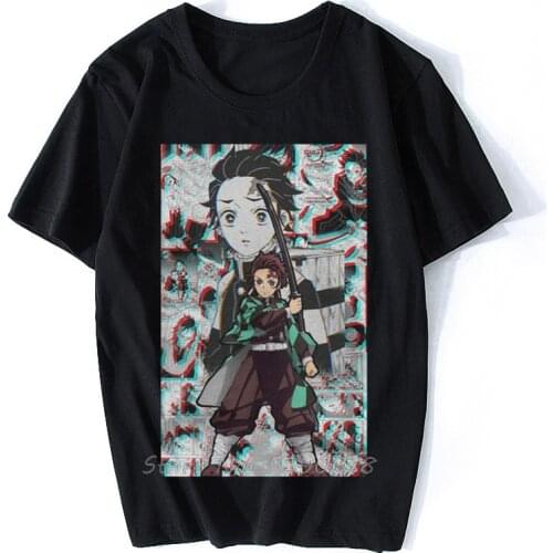 Men T-Shirts Manga Style Fashion Tee Shirt Short Sleeve Demon Slayer Anime Demon Blade T Shirt Round Collar Tops Harajuku