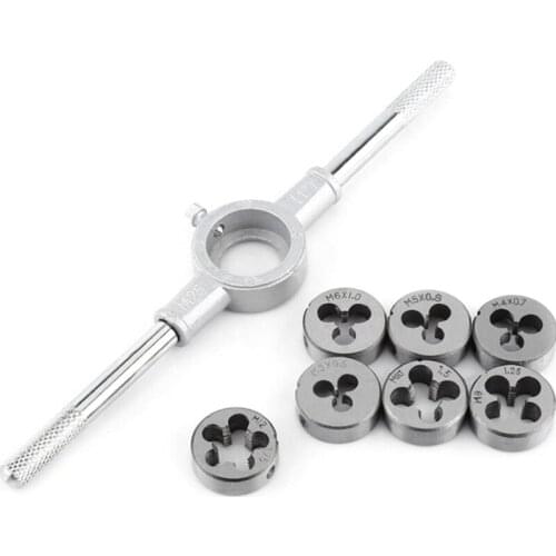 ABSF 8Pcs/Set Die Wrench Kit HSS Metric Screw Die M3/M4/M5/M6/M8/M10/M12 Circular Threading Die Hand Tools Kit with Wrench