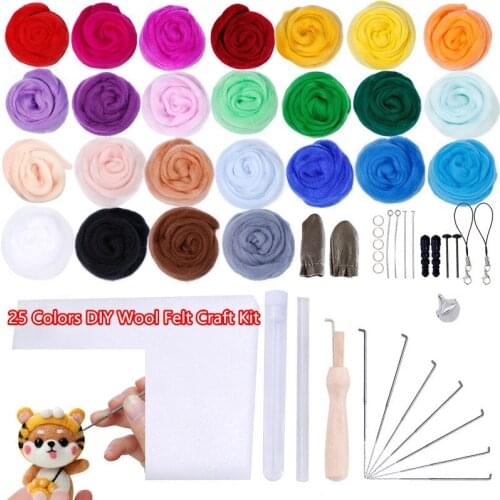25 Colors DIY Wool Felt Craft Tools Kit Needle Felting Fabric Materials For DIY Doll Needlework Handcraft Accessories