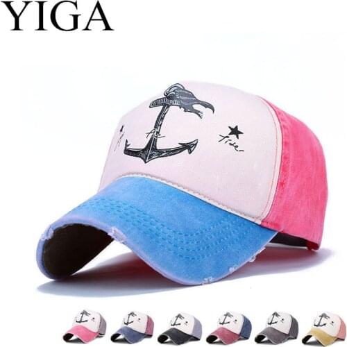 YIGA 2017 New Fashion Boat anchor printed baseball cap cotton washed hats for men and women Sun hat wholesale