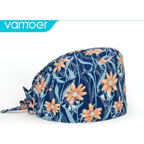 Fashion Scrub Cap printing Cotton Cap with Sweatband Men and Women Nursing Work Hat laboratory Pet salon Scrub Hats dust cap