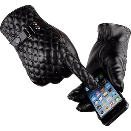 High Quality Touch Screen Gloves Mens Chill Autumn Winter Outdoor Warm Velvet Cold Resistant Leather PU Gloves