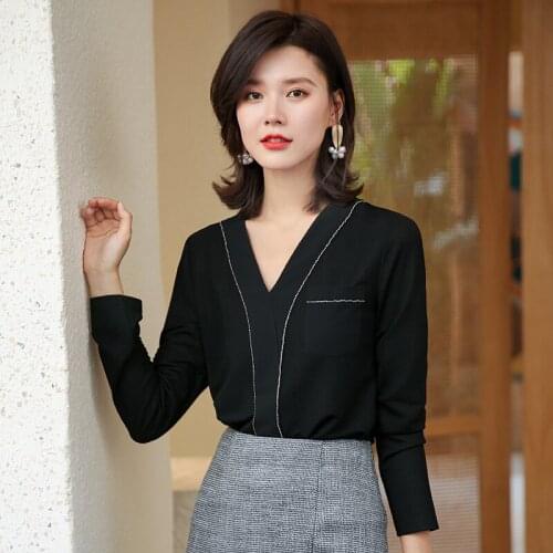 Casual Spring Autumn Women Blouses 2019 Sweater Shirt Black White Tops V Neck Knitting Pullovers Blusas Mujer Female AA5026