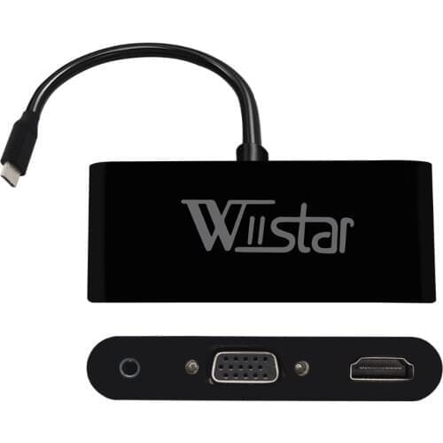 Type C Converter USB 3.1 Type C to HDMI VGA 3.5mm Audio Adapter with USB 3.0 for Data Transmission High Quality