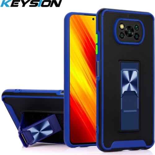 KEYSION Fashion Shockproof Armor Case for Xiaomi POCO X3 Pro X3 NFC Stand Soft Silicone Phone Back Cover for POCO F3 5G M3