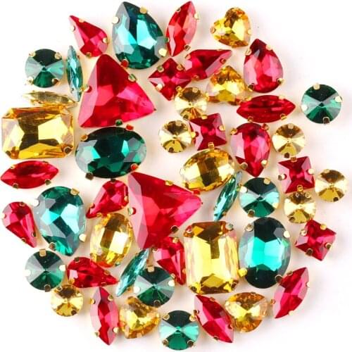 Christmas style shapes mix gold claw setting 50pcs/bag glass crystal sew on rhinestone wedding dress shoes bag diy trimming