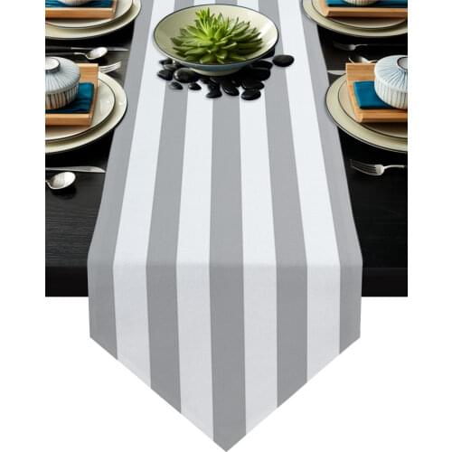 Gray White Stripe Table Runners Modern Home Kitchen Dining Tablecloths Wedding Party Table Decoration Table Runner