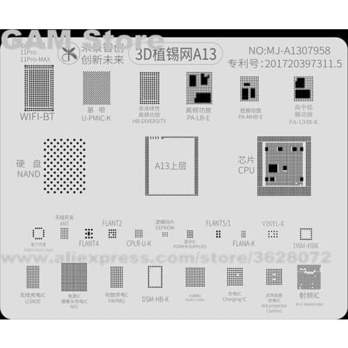 A13 3D BGA Stencil For iPhone 11/11 Pro/11Pro Max CPU RAM Nand Wifi Power IC Reballing Solder Tin Plant Net Heat Template MIJING