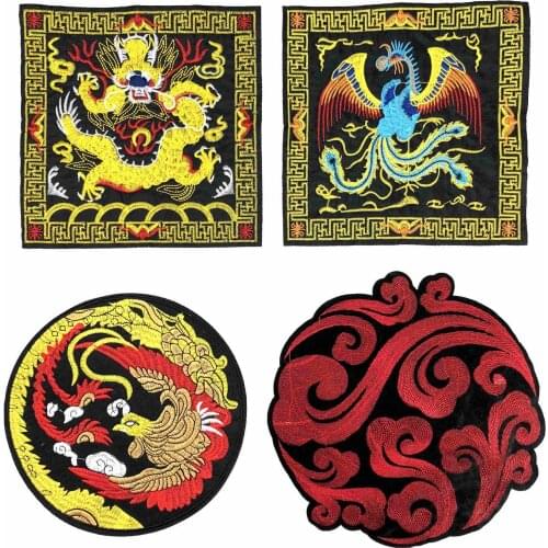 Flowers Chinese Gold Dragons Embroidered Patches Sew Iron Badges for Dress Bag Jeans Hat T Shirt DIY Appliques Craft Decor