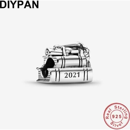 925 Sterling Silver 2021 Graduation Charm Dangle Pendant Fit Original Pandora Charms Bracelet Beads 925 Silver Jewelry Berloque