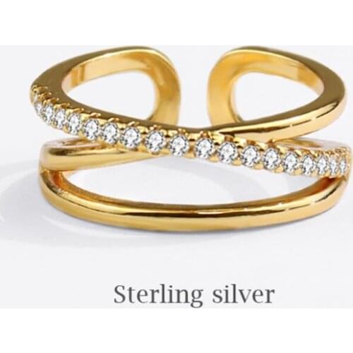 Sole Memory Cross Crystal Shiny 925 Sterling Silver Female Resizable Opening Rings SRI817