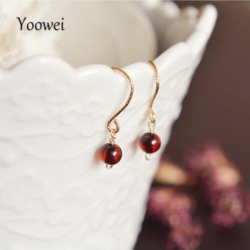 Yoowei Natural Amber Earrings Gemstone Dangling Earrings Baltic 5mm Amber Beads Genuine Women Mini Jewelry Gift Pendientes ambar
