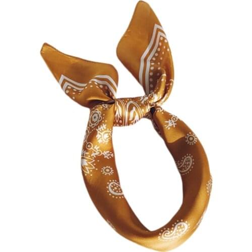 70x70cm Korena Women Imitation Silk Square Neck Hair Scarf Vintage Paisley Floral Pattern Beach Bandana Neckerchief Small