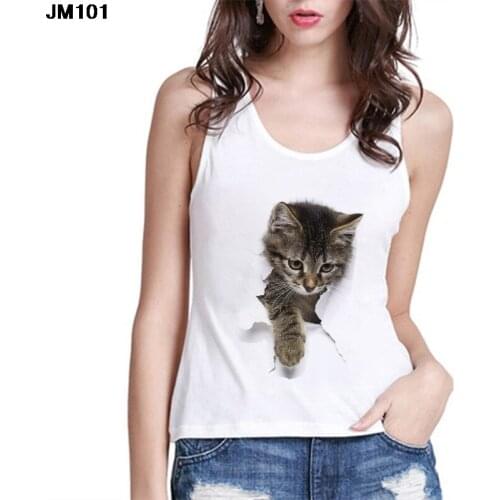 Funny 3D Cat Print Ladies Vest Summer Casual Women White Camisole Harajuku Sleeveless T-shirt Fashion Plus Size Female Tank Tops