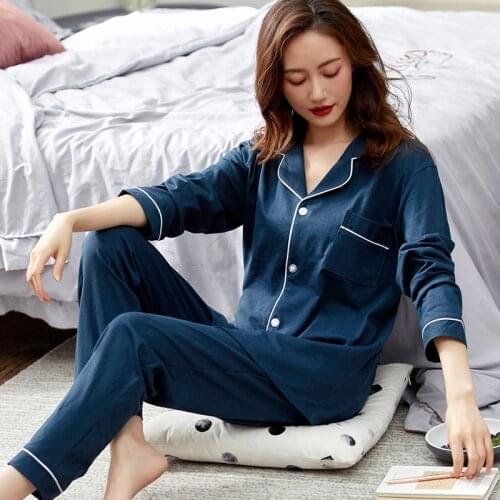 Winter 100% Cotton Pajamas Women Dormir Lounge Sleepwear for Ladies Blue Pijama Mujer Bedroom Home Clothes Pure Cotton Pyjama PJ
