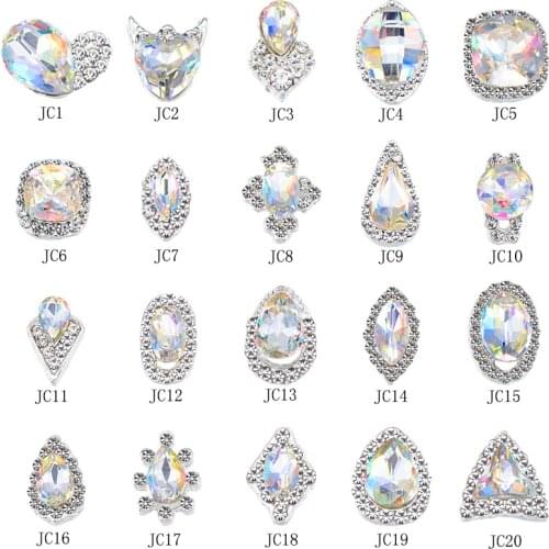 100PCS XXL AB Iridescent 3D Crystals Diamonds Large Rhinestones Bow SilverCharms Gems Stones for Nail Art Jewelry JC(01-20)