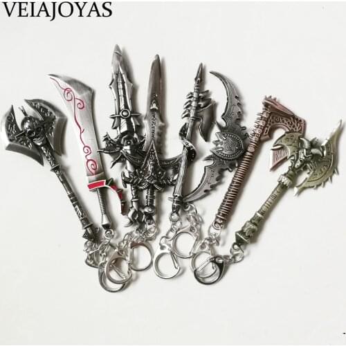 17 Styles Hot Movie Game Alliance Figure Weapon Key Chain 12cm Axe Frostmourne Illidan Storm Alloy Sword Keychains Chaveiro Men