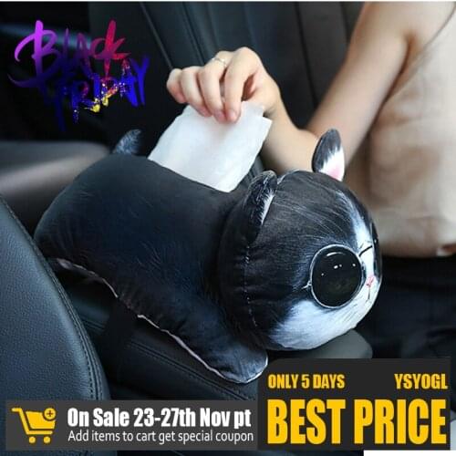 3D cartoon Car Tissue Box Holder Cute Dog Cat Tissue Box Cover Napkin Holder for Car Armrest Box Soft PP Cotton Multifunction